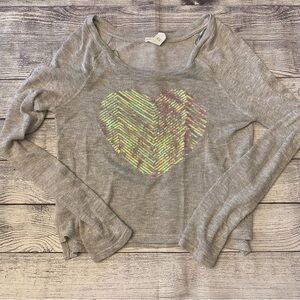 Gray Heart Iridescent Sequins Oversized Slouch Sweater Size Small